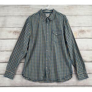 Lucky Brand California Fit Long Sleeve Button Down Shirt Mens XL Blue Gold Plaid